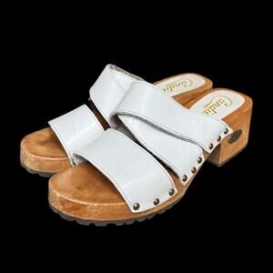 Y2K Candies boho strappy white leather studded wooden clog sandals Size listed 7